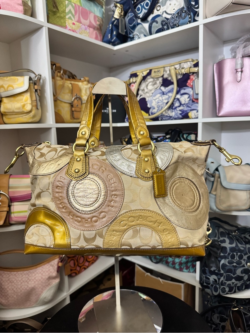 Coach Ashley Patchwork Metallic Shoulder Bag